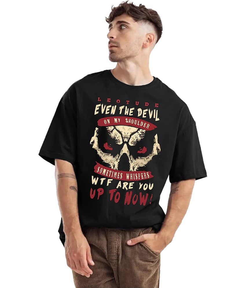 Trond Men 100% Cotton Oversized Fit Printed T-Shirt ( Black )