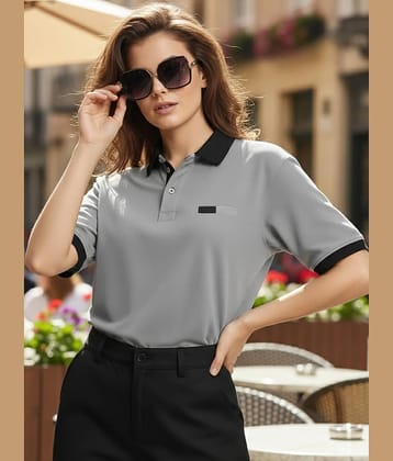 GET GOLF Women Cotton Blend Oversized Fit Polo Collar T-Shirt ( Grey )