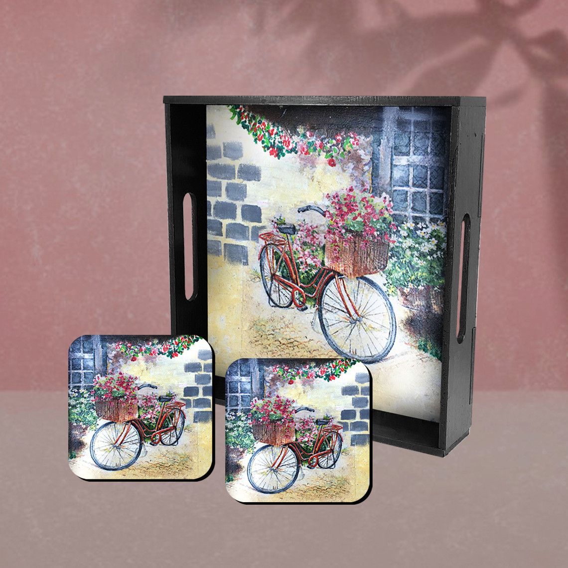Decoupage Art on MDF Tray With Square Tea Coasters  DIY Kit by Penkraft