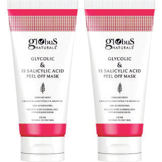 Globus Naturals Glycolic  1 Salicylic Acid Anti Acne Peel Off Mask For Oily  Acne Prone Skin Natural  Ayurvedic Formula Chemical Free Cruelty Free 100 gms Set of 2