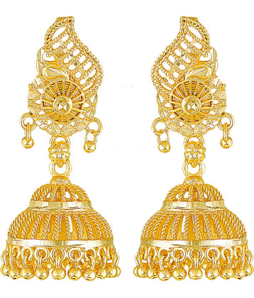 VFJ1485ERG - Golden Jhumki Earrings ( Pack of 1 )