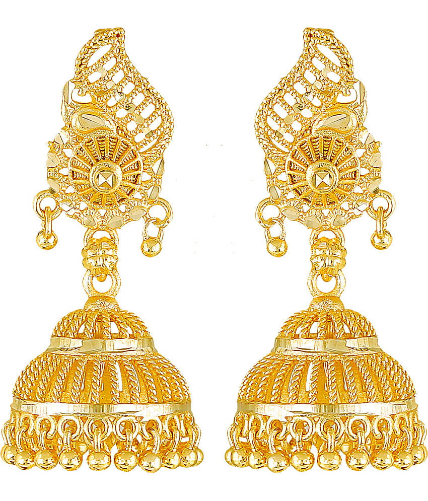 VFJ1485ERG - Golden Jhumki Earrings ( Pack of 1 )