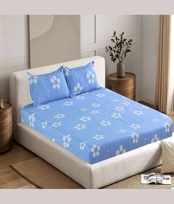 Valtellina Cotton 1 Double Bedsheet with 2 Pillow Covers ( Blue )