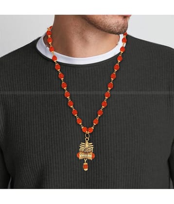Rudraksha trishul Damru om nam shiv mala pendant chain for men [VFJ1357PG-RUDRA ] - None
