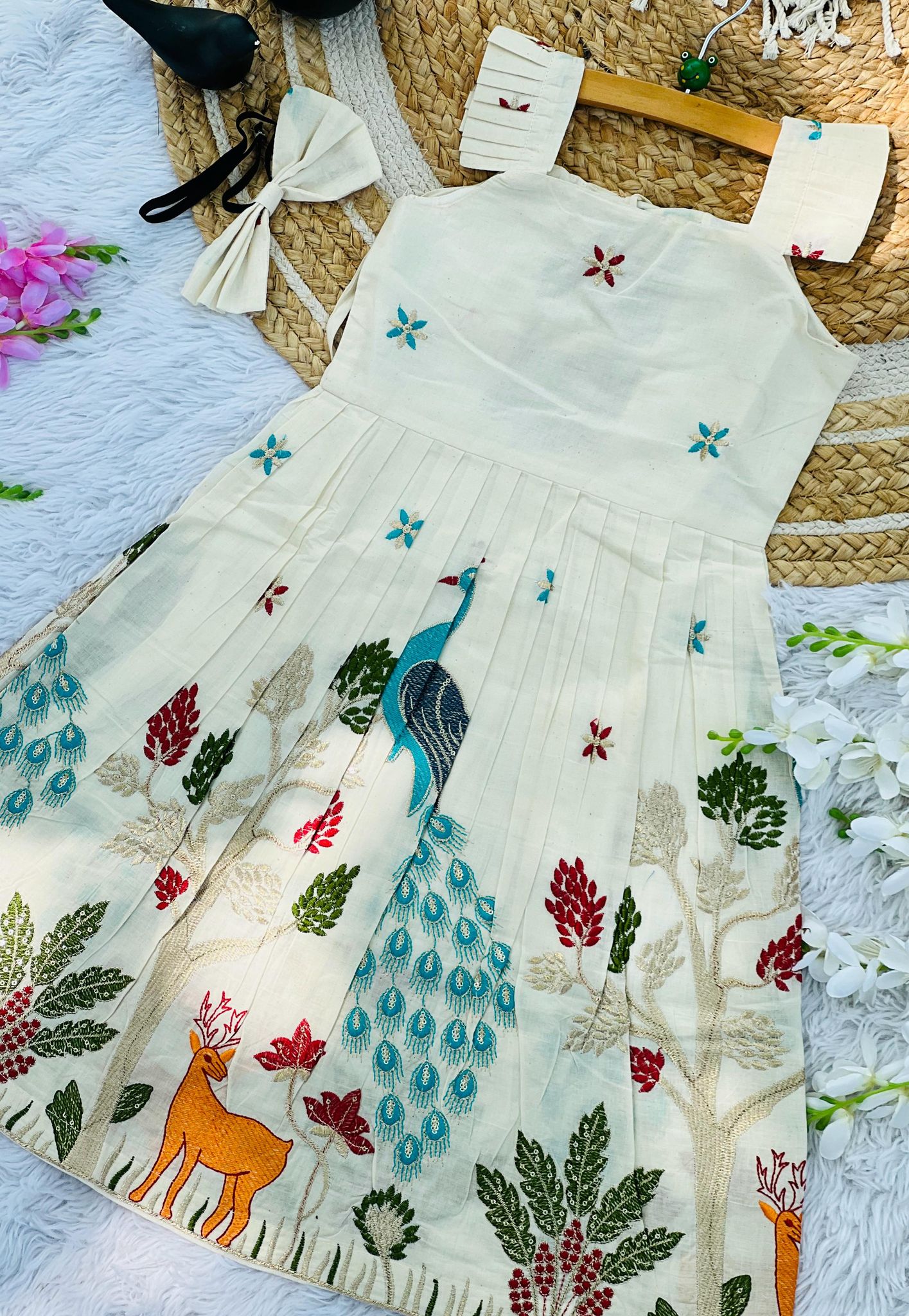 Innovative Summer Special Khadi Cotton Fabric Kids Frock-White / 0-3 Month