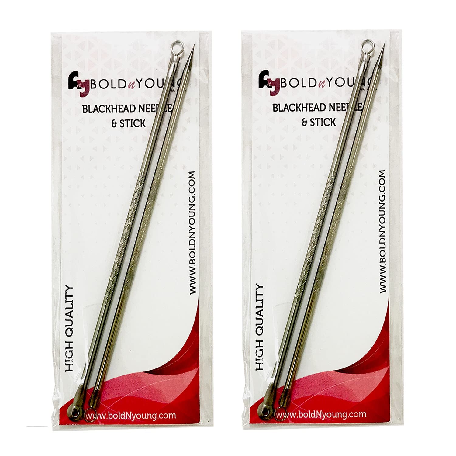 Glamezone Stainless Steel Blackhead Remover Needle Two Round & Two Pointed Tip (Pack Of 4)