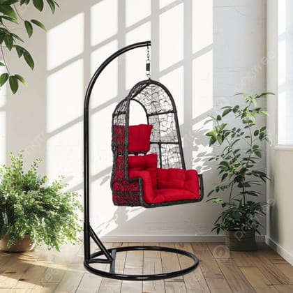 Aiken Wicker Swing In Black & Red Colour