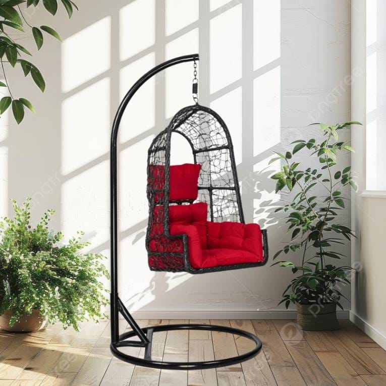 Aiken Wicker Swing In Black & Red Colour