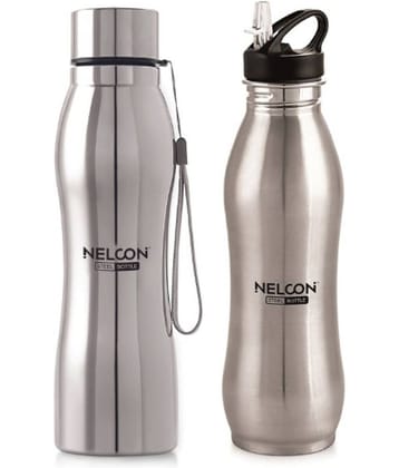 Nelcon GIFT SET-NEO Silver Stainless Steel Fridge Water Bottle 1000 mL ( Set of 2 )