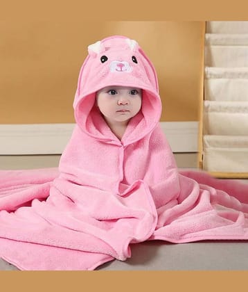 HONOR YOUR HOME Pink Cotton Hooded Baby Blanket ( Pack of 1 )