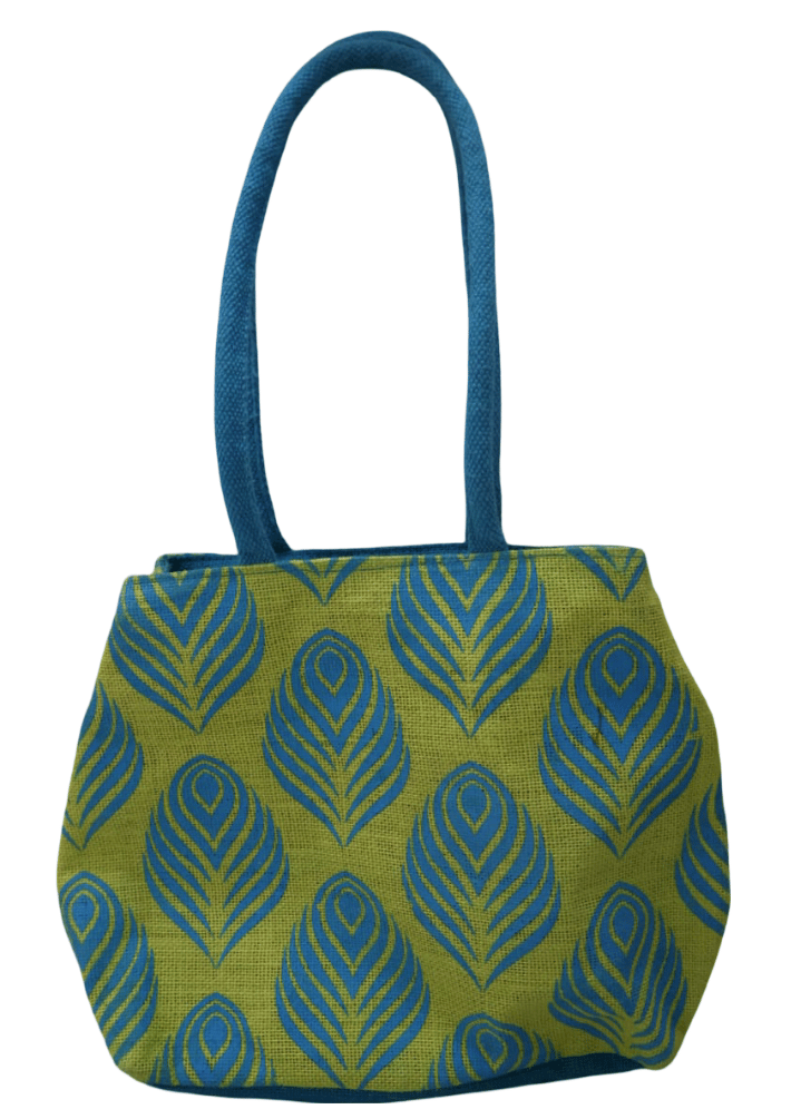 Eco-Friendly Jute Tote Bag with Peacock Feather Pattern