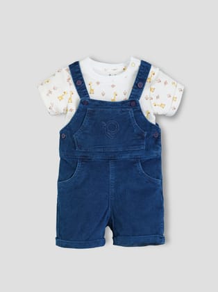 Corduroy Dungaree With Printed T Shirt  Set for Boys-9-12 M