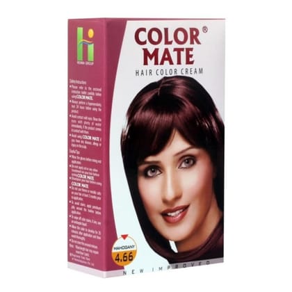 Color Mate Hair Color Cream (130ml) | Mahogany 4.66 | Grey Coverage & Conditioning