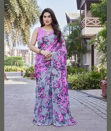 Yashika Georgette Printed Regular Saree With Unstitched Blouse Piece ( Pink )