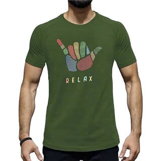 HIT SQUARE Olive Pure Cotton Round Neck Printed For Men