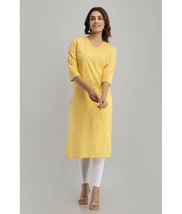 Frionkandy - Yellow Cotton Womens Straight Kurti ( Pack of 1 ) - None
