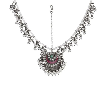 Oxidised Embellished with Mirror Kundan and Pearls Mathapatt