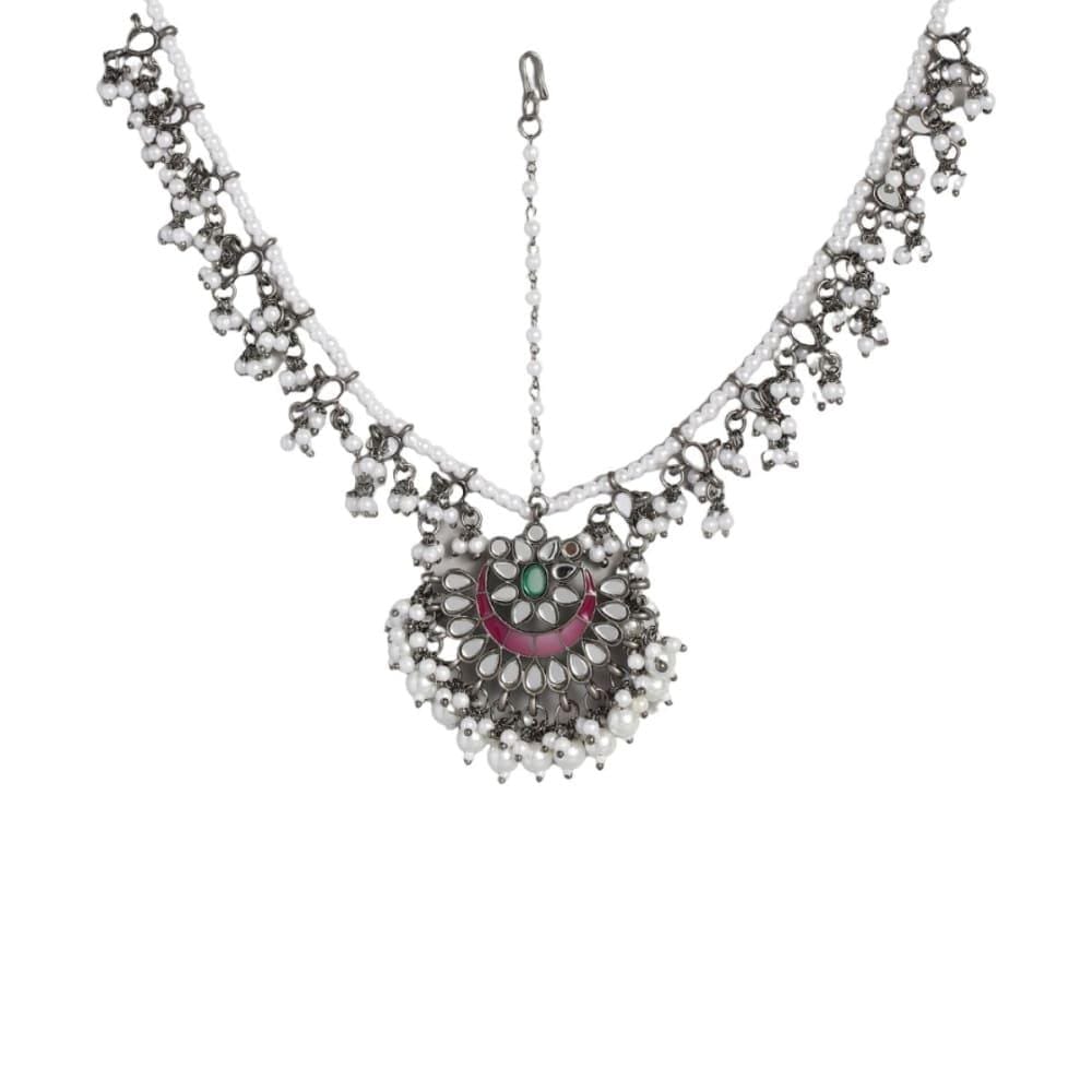 Oxidised Embellished with Mirror Kundan and Pearls Mathapatt