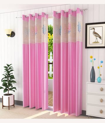 LaVichitra Floral Semi-Transparent Eyelet Window Curtain 5ft (Pack of 2) - Maroon