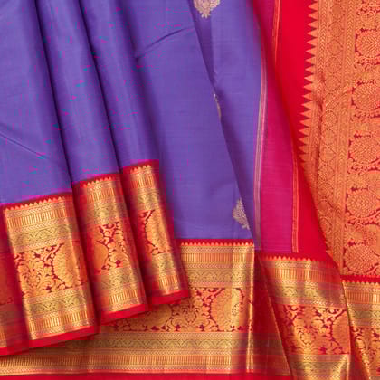 Lavender And Red Kanchipuram Silk Saree For Bridal Wear PV NYC 1354