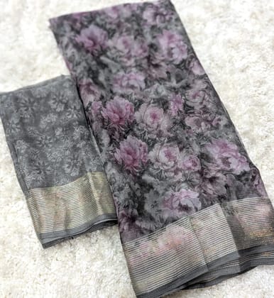 butterfly chiffon Zari woven border of 3 inch on both side