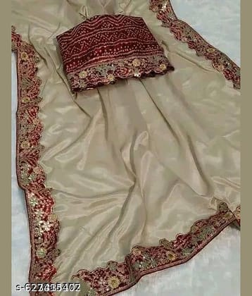 Shivadit ethnic Chiffon Solid Regular Saree With Unstitched Blouse Piece ( Cream )