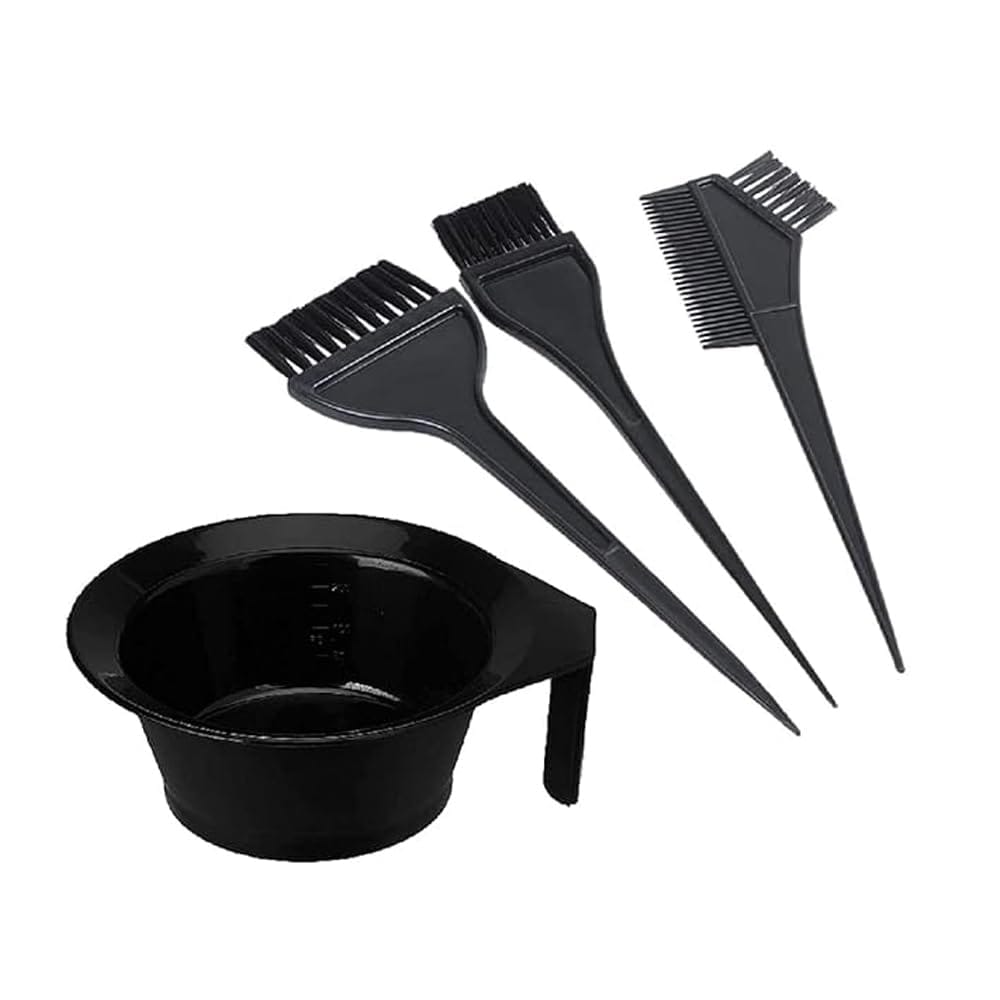 GITGRNTH 4 Pieces - Dye Color Mixing Bowl Set With 3 Pcs Hair Dye Brush Set Plastic Brush With Bowl, Hair Colouring Kit For Salon And Home Use For Men And Women, 200 ML (Dye Kit Set [ 1 Bowl + 3 Brushes]) GITGRNTH 4 Pieces - Dye Color Mixing Bowl Set Wit