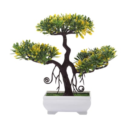 FOLIYAJ Artificial Plant Flower Bonsai Tree with Pot for Home Decor Living Bed Room Office (23 cm x 10 cm x 23 cm, FYJ-WPT-B-N3HDYELGRNLEV)