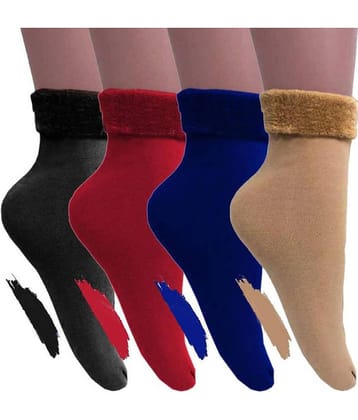 EASTERN CLUB Pack of 4 Women's Velvet Ankle Length Socks ( Multicolor )