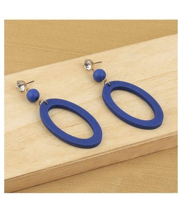 SILVER SHINE Antique Natural Wooden  Diamond Dangler Earrings for Girls and Women. - Blue