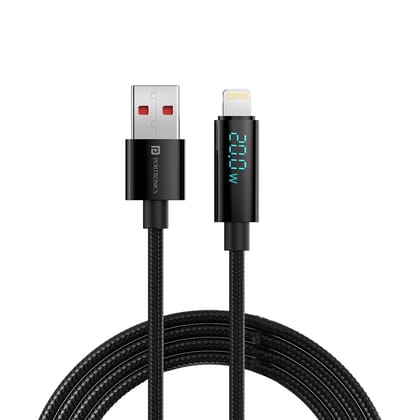 Portronics Konnect View 20W Unbreakable USB to 8 Pin Cable with LED Display (Black)