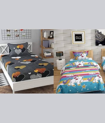 Decent Home Poly Cotton 2 Single Bedsheet with 2 Pillow Covers ( Sky Blue )