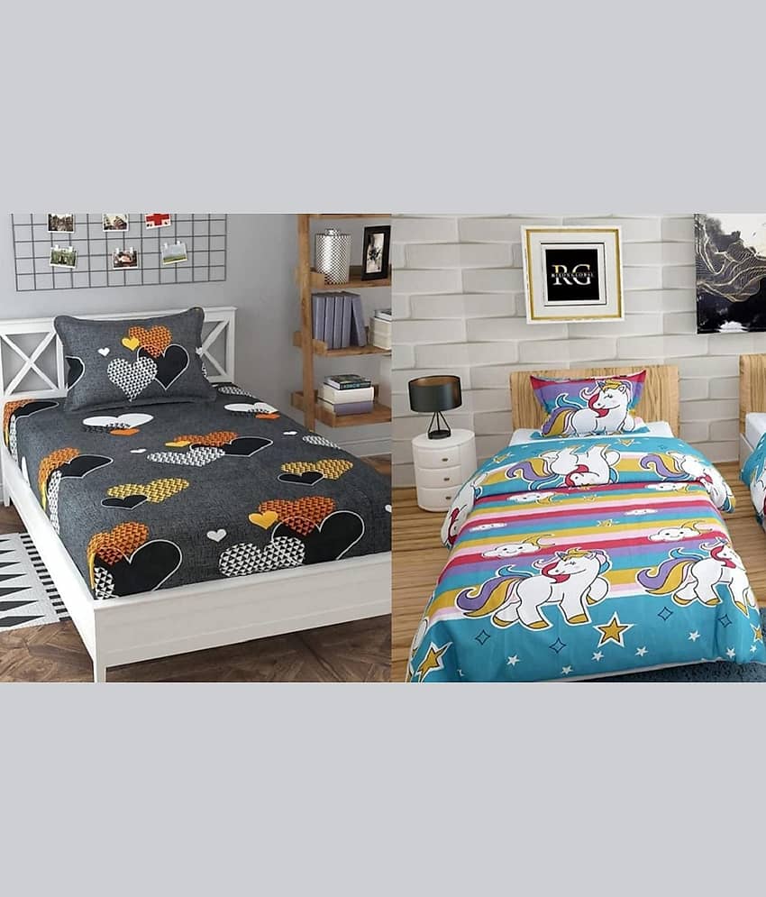 Decent Home Poly Cotton 2 Single Bedsheet with 2 Pillow Covers ( Sky Blue )