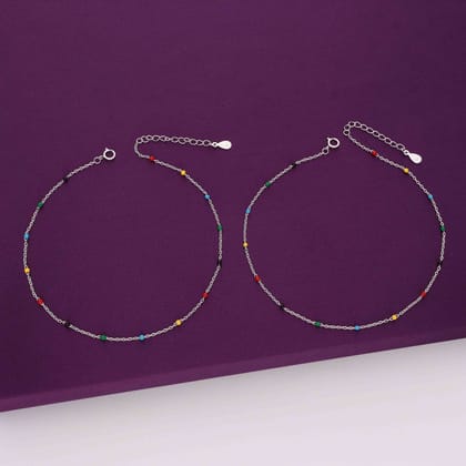 TRENDY MULTI COLOUR BEADS SILVER CHAIN ANKLET-None / Silver