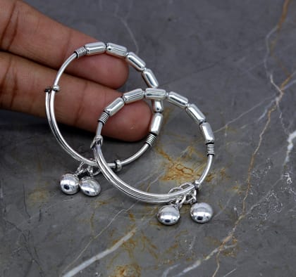 Exclusive 925 sterling silver handmade adjustable baby bangle kada bracelet, fabulous heart shape hangings charm bangles unisex kids bbk72