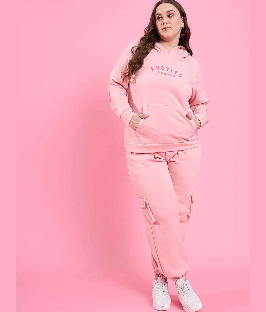 AUSTIVO Women Printed Sweatshirt With Joggers Co-Ord Set ( Black )