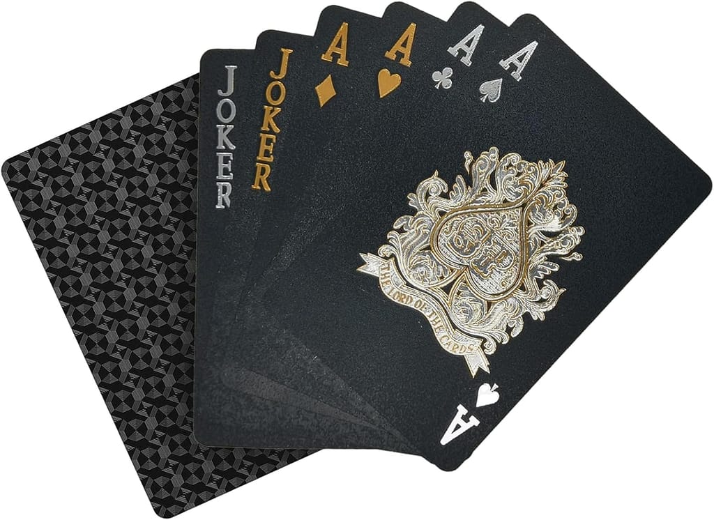 Playing Cards,54 Sheet Black Deck of Poker Card Waterproof Plastic Standard Playing Cards,for Family Party BBQ Gatherings,Black Grid