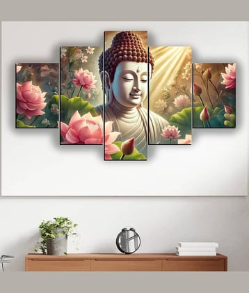 SNDArt Set Of 5 Lord Buddha Wall Paintings For Living Room Decorative Gift Items 18 x 30 inch