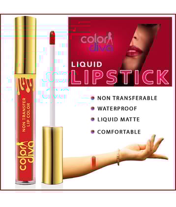 COLOR DIVA Non Transfer Matte Liquid Lipstick, Tomato Red, 6ml