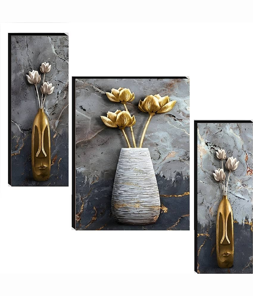SNDArt Set Of 3 Flower Pots Wall Paintings For Home Decor Gift Items  12 x 18 inch