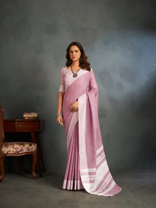 Light pink Chikankari soft linen Saree
