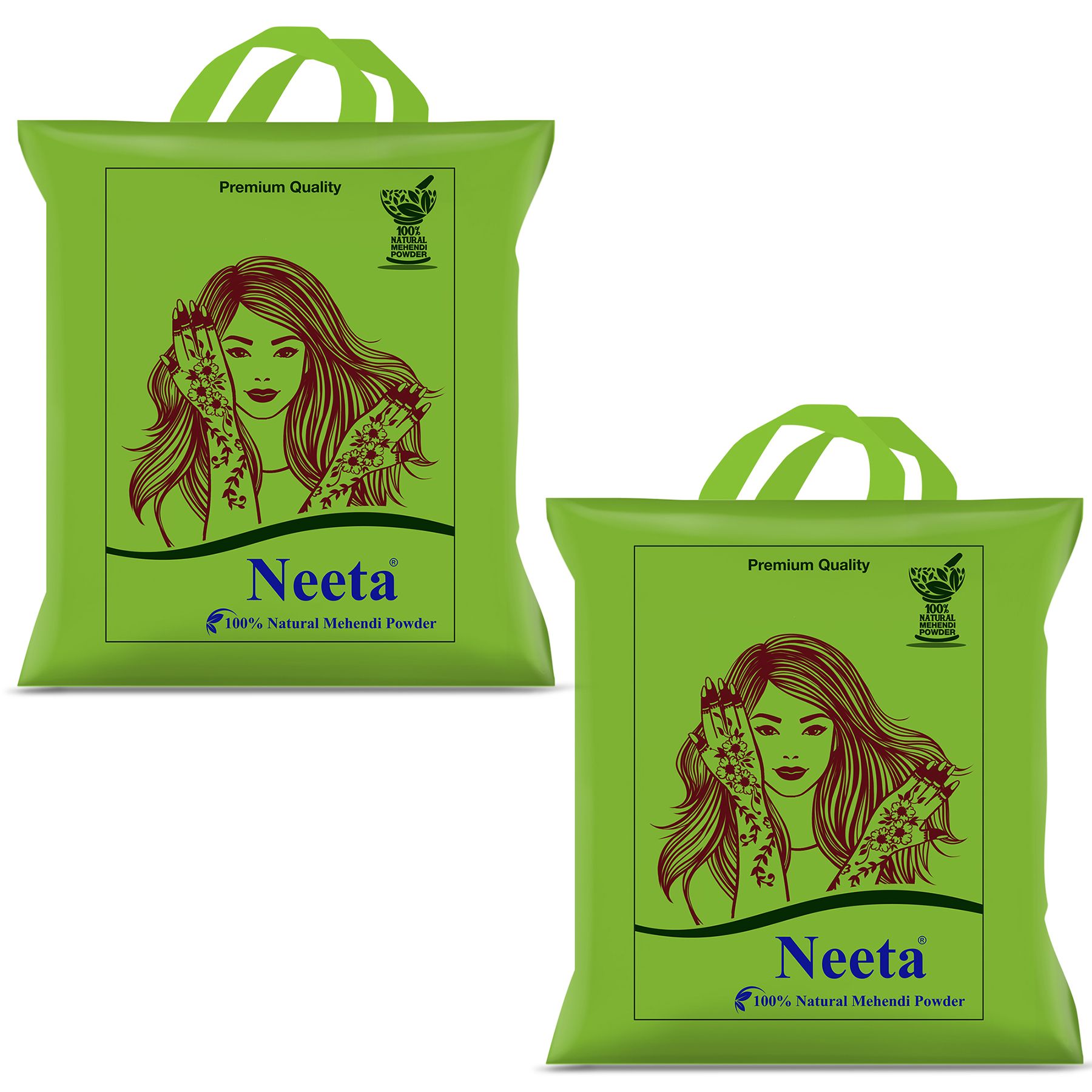 Neeta 100% Natural Mehendi Powder for Hair Colour 500g Pack of 2, Pure Rajasthani Henna Powder with GI Tag for Hair, Hands & Feet, Rich Brown Shades
