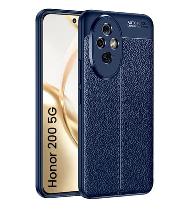Vegan Leather Rugged Flexible TPU Series Shockproof Armor Back Cover for Honor 200 5G, 6.7 inch, Blue