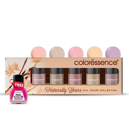 Coloressence Naturally Yours Nail Paint Kit, Set of 5 with FREE Nail Polish Remover | Glossy Finish | Quick Dry | Chip Resistant Coloressence Naturally Yours Nail Paint Kit, Set of 5 with FREE Nail Polish Remover | Glossy Finish | Quick Dry | Chip Resist