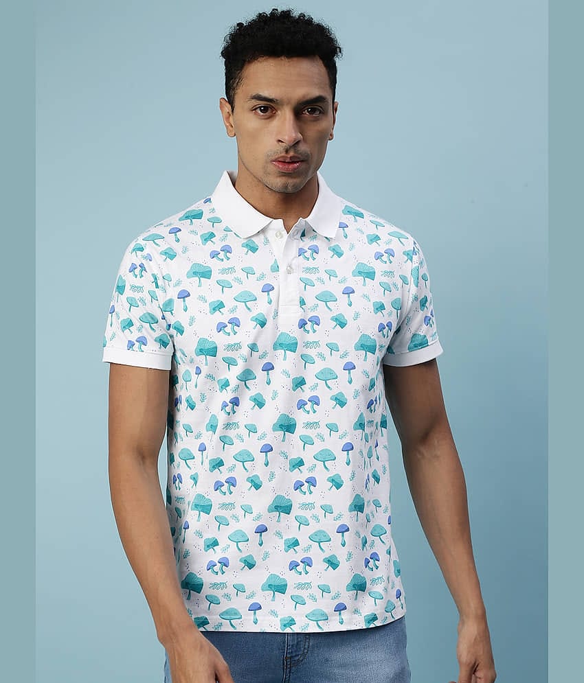 Veirdo Pack of 1 Cotton Regular Fit Printed Half Sleeves Men's Polo T Shirt ( White )