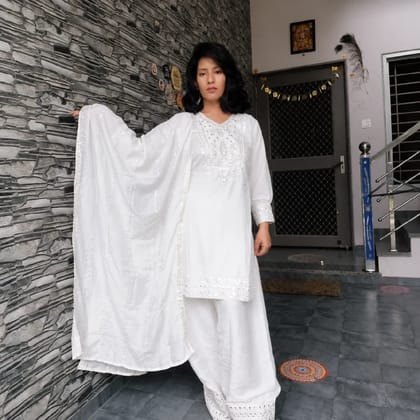 White Mirror-Work Salwar Suit