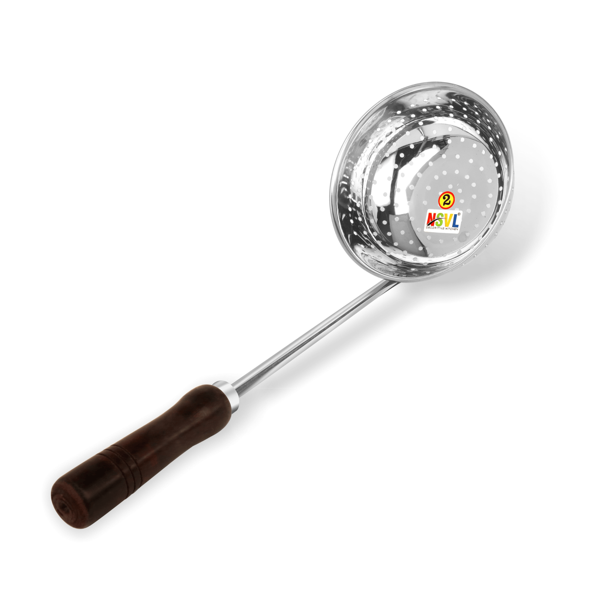 NSVL Stainless Steel Poha Jhara / Poha Strainer , Steel Food Strainer , Boondi strainer Silver (Exclusive Black Handle)