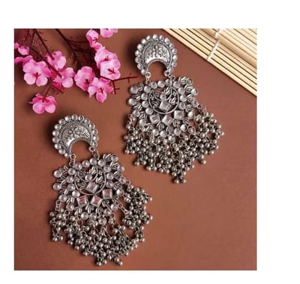 Breepree Antique Silver Oxidized Jhumka Earrings for Women and Girls | Traditional Floral Design Ethnic Jewelry