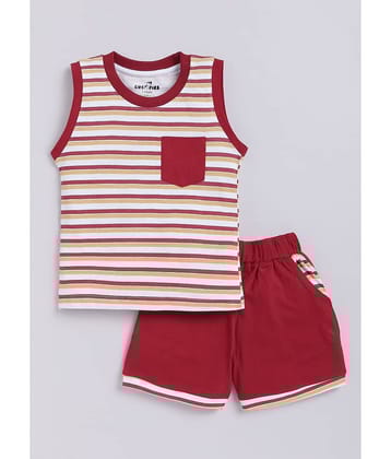 CUTOPIES Pack of 1 Boys Cotton Blend T-Shirt & Shorts Set ( Maroon )