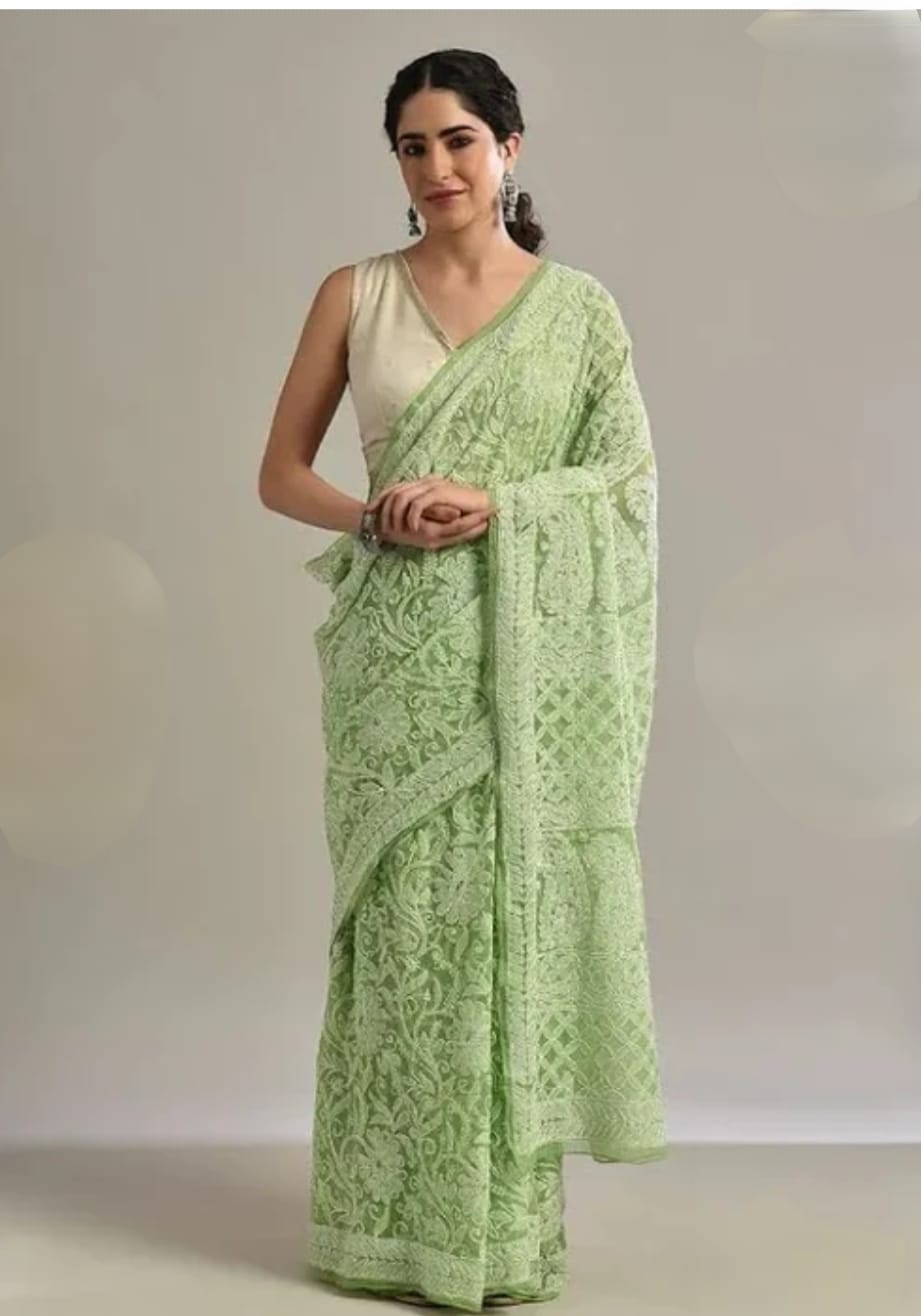 Lucknowi Hand Embroidery Work sarees